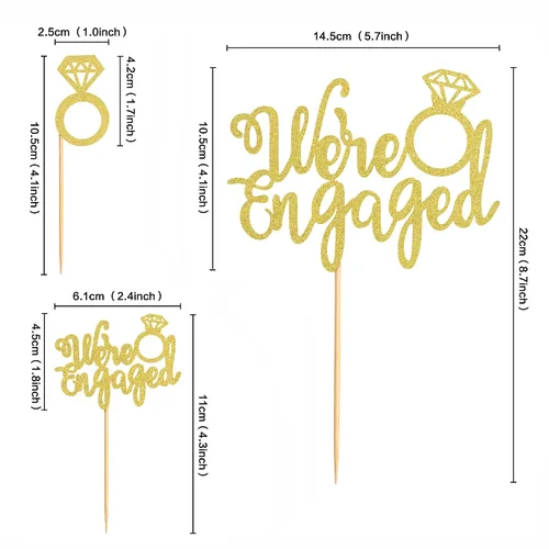 Vista 2 de Ercadio Paquete de 25 adornos para cupcakes con texto en inglés "We are Engaged", anillo con purpurina, para despedida de soltera, para boda Oro