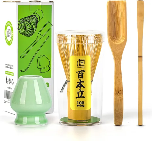 Vista 16 de TEANAGOO Set de Batidor de Matcha, Batidor de Bambú Matcha (100 puntas) con Soporte Negro, Set de Inicio Tradicional de 6 Piezas, Cuchara