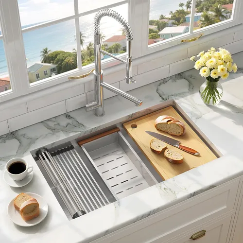 Vista 14 de MILOSEN Fregadero de cocina bajo encimera, fregadero de estación de trabajo de acero inoxidable negro metálico de 30×18 pulgadas, fregaderos