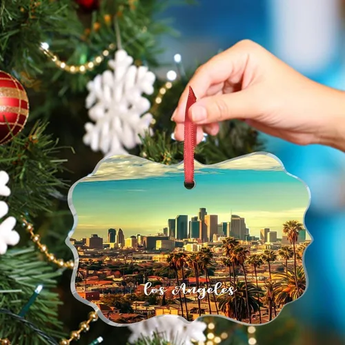 Vista 5 de Los Ángeles, California, Estados Unidos, decoración de árbol de Navidad, recuerdo de ciudad de campo, recuerdos de Navidad personalizados