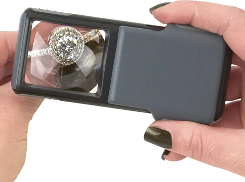 Vista 8 de Carson Lupa Asférica Deslizante MiniBrite con Luz LED 5x con Funda Protectora - Juego de 4 (PO-55MU), Gris Lupa de mano con lente asférica