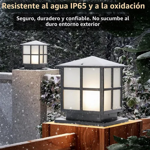Vista 2 de Luces de pilar de 9.84 pulgadas para exteriores, luces de poste cuadrado Negro