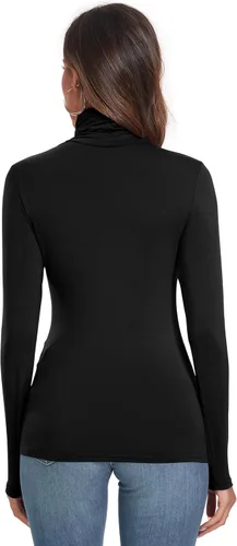 Vista 5 de Camisetas de cuello alto para mujer, de manga larga, ligeras, ajustadas, térmicas, con capa activa