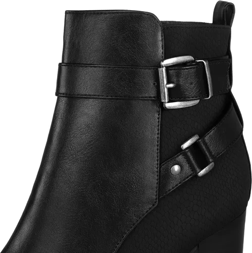 Vista 2 de mysoft Women's Ankle Boots Chunky Stacked Heel Zipper Booties