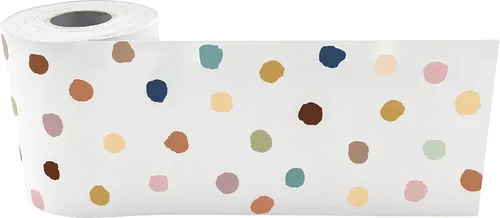 Vista 3 de Teacher Created Resources Everyone is Welcome Painted Dots Straight Rolled Border Trim (TCR8912) y guirnalda de pompones y borlas