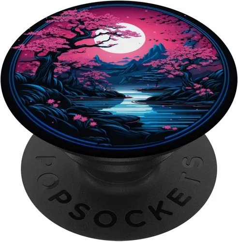 Vista 6 de PopSockets MagSafe PopGrip de color rosa japonés Sakura Cherry Blossom Moon PopSockets para iPhone