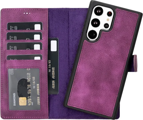 Vista 50 de HARDISTON Funda tipo cartera compatible con Samsung Galaxy S21, hecha a mano, de piel auténtica, cubierta magnética desmontable tipo flip con Negro