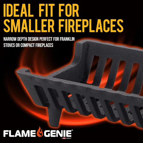Vista 2 de Flame Genie Rejilla de chimenea de hierro fundido resistente, espacio libre de 1 ½ pulgadas, 15 pulgadas
