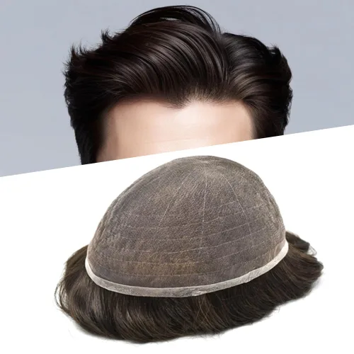 Vista 82 de Peluca de cabello humano con encaje completo, línea capilar real, para hombre, peluca de cabello con nudo blanqueado, pieza de pelo para hombres