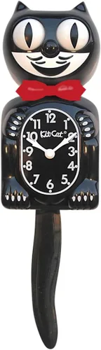 Vista 3 de Kit Cat Klock Reloj negro clásico con pajaritas blancas y rojas