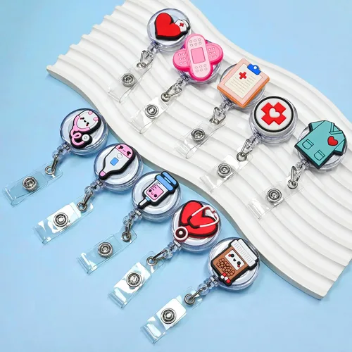 Vista 2 de Paquete de 10 carretes retráctiles para insignias de enfermera, porta-identificación de enfermería lindos para enfermeras, médicos, salud, hospital