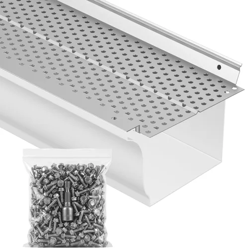 Vista 13 de VEVOR Protector de canalón, cubierta de canalón de aluminio de 5 pulgadas, cubierta de protección de 32 pies de longitud para hojas y escombros