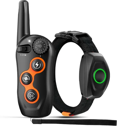 Vista 8 de Collar de entrenamiento para perros, collar de choque para perros IPX7 impermeable con control remoto de alcance de 1300 pies, 3 modos de Naranja