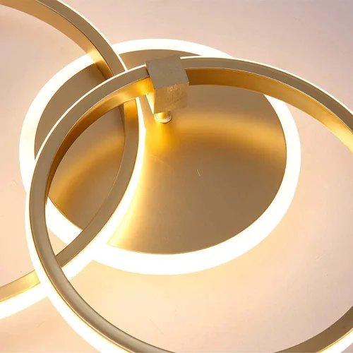 Vista 4 de Lámpara de techo LED moderna, lámpara de techo de montaje empotrado de 40 W con círculo de dos anillos, lámparas acrílicas doradas para sala