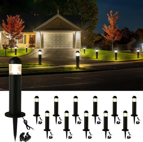 Vista 12 de Luces de camino al aire libre, 12V LED Bolardo luz, negro Negro clásico