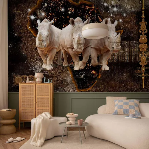 Vista 2 de artgeist Mural de pared de animales rinocerontes 77 x 55 pulgadas - Papel tapiz autoadhesivo XXL para despegar y pegar, adhesivo extraíble grande