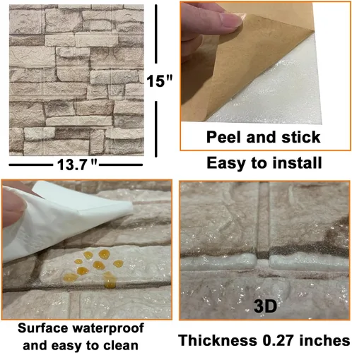 Vista 7 de Yutianli 10PSC 3D paneles de pared despegar y pegar ladrillo falso paneles de pared autoadhesivos 3D ladrillo papel pintado espuma piedra panel