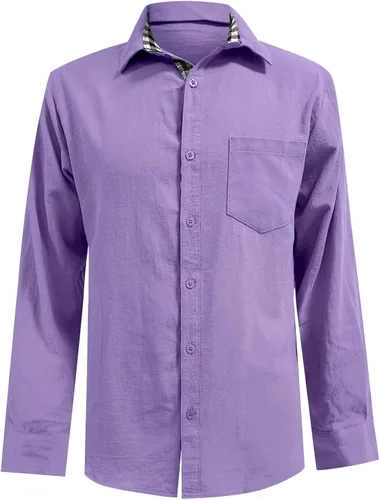 Vista 4 de Camisas de manga larga para hombre con bolsillo, ajuste delgado, estilo casual, ajuste regular