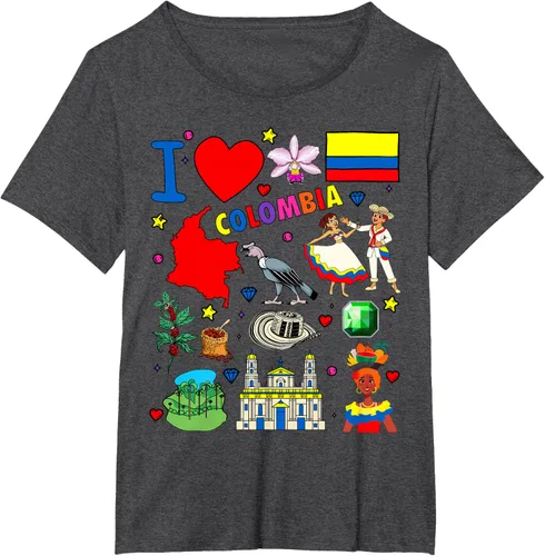 Vista 27 de Camiseta con diseño de bandera y mapa de I Love Colombia dibujada a mano