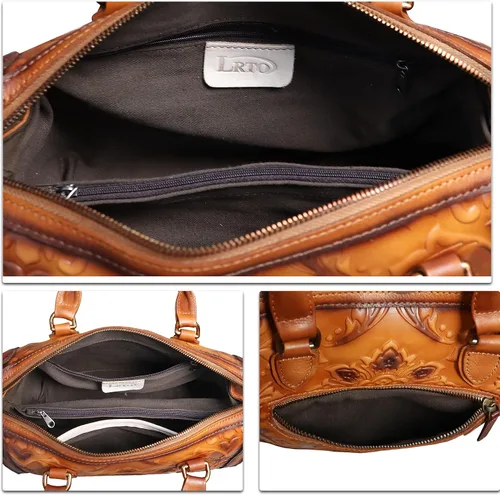 Vista 7 de Bolso de mano de cuero genuino con asa superior para mujer, hecho a mano, vintage, retro, de piel de vaca, bolso cruzado Genuine Leather, Top
