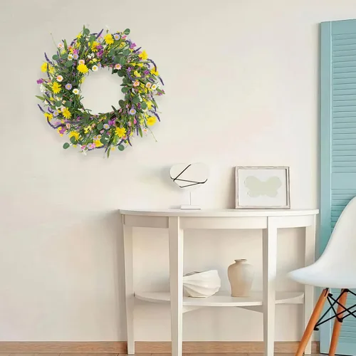 Vista 7 de LLZLL Decoraciones de primavera para el hogar, corona de primavera de 22 pulgadas, coronas artificiales de verano con hojas de eucalipto, lavanda
