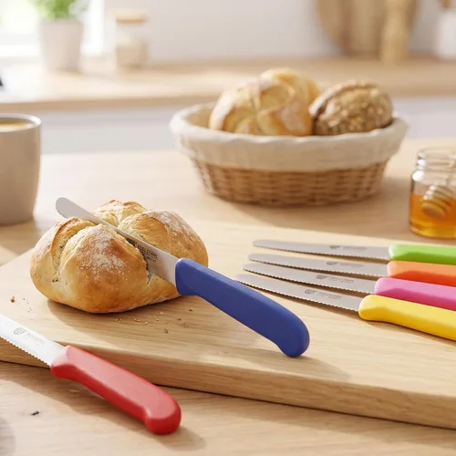 Vista 2 de GRÄWE cuchillo de mesa 6 piezas, juego de cuchillos para cortar, paquete de 6 cuchillos de pan, cuchillo de desayuno con borde dentado en un lado