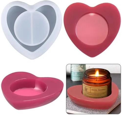 Vista 2 de Portavelas de resina para candelitas, forma de corazón, moldes de silicona de fundición epoxi para decoración de mesa del hogar