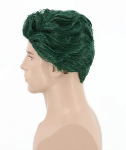 Vista 5 de Lucoacos Peluca corta verde para hombre, disfraz de Halloween y cosplay