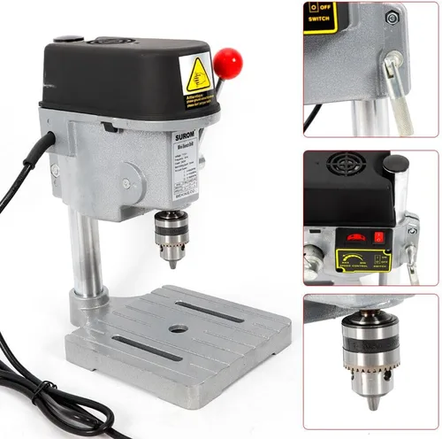 Vista 4 de Prensa de taladro eléctrico de 110 V 340 W, mini perforadora, taladro compacto de banco para perforar tablero de madera y plástico y tablero