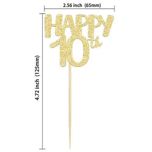 Vista 2 de Gyufise Paquete de 24 adornos dorados para cupcakes número 10 para celebrar cumpleaños de 10 años, bodas, aniversarios, fiestas, suministros