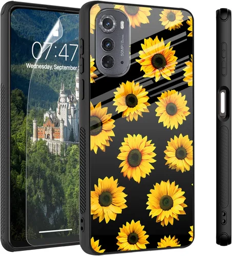 Vista 53 de Funda para Motorola Moto Edge 2022, cubierta trasera de vidrio templado con protector de pantalla, funda protectora a prueba de golpes para Motorola