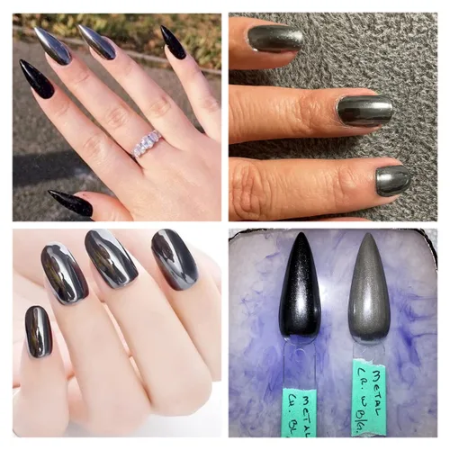 Vista 3 de Polvo de uñas cromado, efecto espejo metálico, polvo de uñas, arte de uñas, polvo de espejo negro cromado, brillante, ultra fino, pigmento