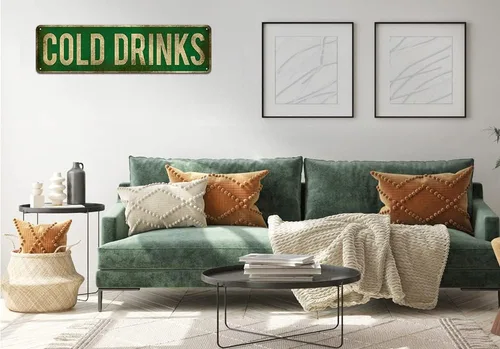 Vista 6 de KooLL Letrero de aluminio con texto en inglés "Cold Drinks", letrero de metal divertido para decoración de pared para dormitorio, hogar, bar