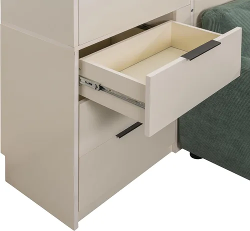 Vista 7 de Cama Murphy de Pared Tamaño Queen con Escritorio en Forma de L, Sofá de 2 Asientos y Luz, Marco de Cama Murphy Tradicional de Madera Maciza