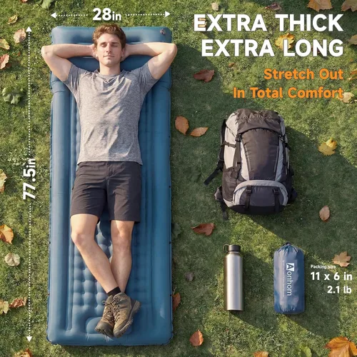 Vista 3 de Colchoneta inflable ultraligera de 5 pulgadas con almohada, bomba de pie incorporada, almohadillas de dormir inflables compactas para acampar