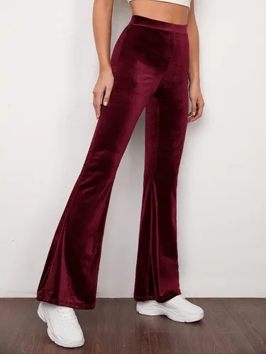 Vista 5 de Floerns Pantalones largos de terciopelo con pierna acampanada y cintura alta para mujer