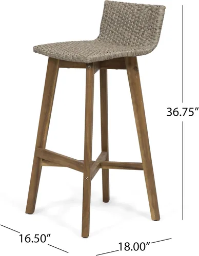 Vista 3 de GDFStudio Taburetes de bar de madera y mimbre para exteriores (juego de 4), marrón claro y teca