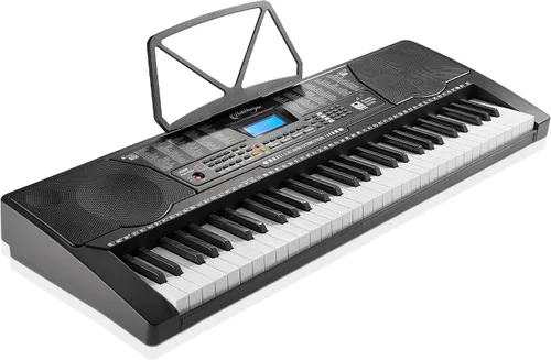 Vista 2 de Ashthorpe Piano de teclado digital de 61 teclas con teclas iluminadas, kit de piano electrónico para principiantes con soporte, taburete