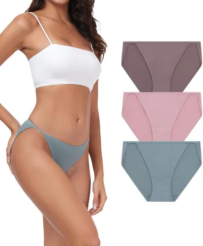 Vista 9 de ANLIQI Ropa interior de bikini de corte alto para mujer, suave, modal, de tiro bajo, no se ve, tallas grandes, paquete múltiple