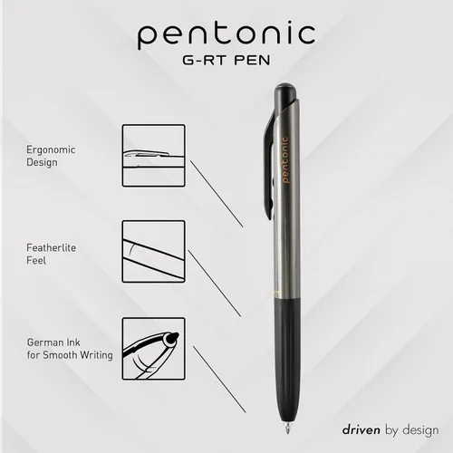 Vista 2 de Pentonic GR-T Bolígrafos de gel retráctiles, 10 unidades, tinta negra, punta fina de 0.7 mm, escritura suave para diario, toma de notas, oficina