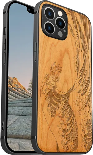 Vista 14 de Carveit Funda magnética de madera para iPhone 12 [madera natural y TPU suave] a prueba de golpes, funda de madera única y elegante compatible