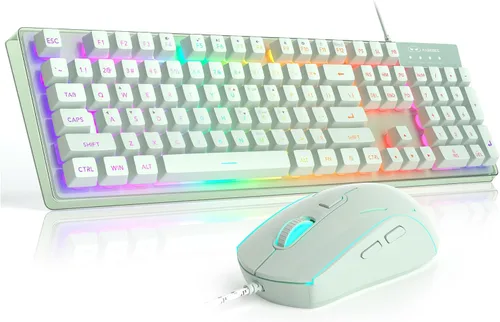 Vista 13 de Combo de teclado y mouse para juegos, teclado con retroiluminación LED RGB K1 con cable con 104 teclas para computadora, PC, teclado
