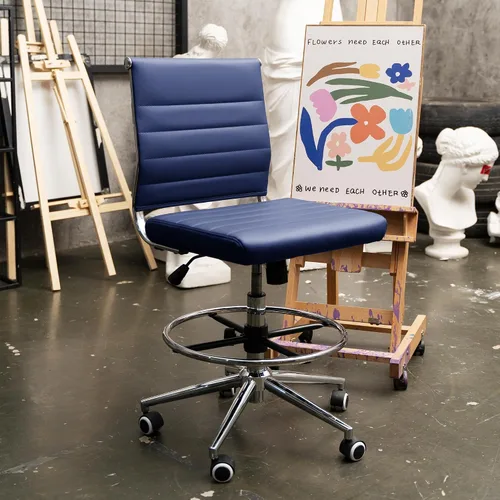 Vista 4 de Okeysen - Silla de dibujo sin brazos, silla de oficina ergonómica de cuero de 400 libras con anillo de pie ajustable, moderna silla de escritorio