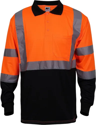 Vista 3 de L&M® Hi Vis Camiseta Polo ANSI Clase 3 Reflectante Seguridad Lima Naranja Negro Manga Larga Corta Alta Visibilidad