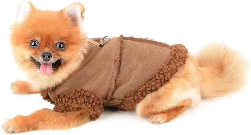 Vista 4 de SMALLLEE_LUCKY_STORE Chaqueta de gamuza sintética para mascotas, abrigo de invierno con forro polar mullido con anillo en D para perros pequeños