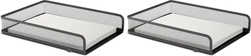 Vista 8 de 1InTheOffice Bandeja apilable para cartas, bandeja de cartas de carga frontal de malla de alambre negro mate