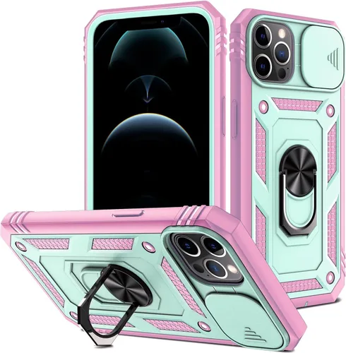Vista 21 de Funda para iPhone 11, soporte giratorio y cubierta deslizante Verde Rosa