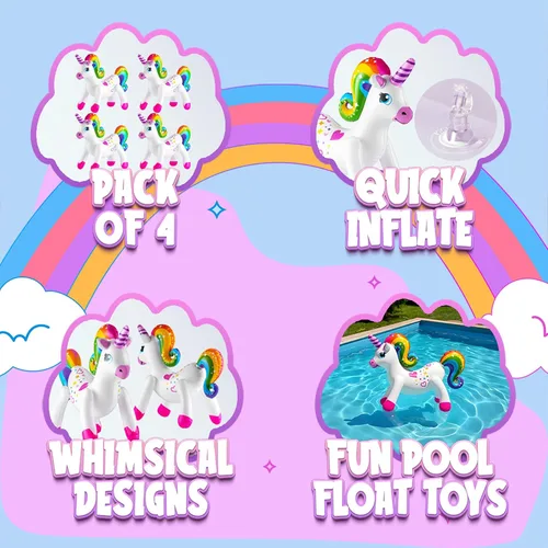 Vista 5 de Decoraciones inflables de fiesta de unicornio – (paquete de 4) 24 pulgadas – Unicornios grandes de arco iris inflables para decoraciones
