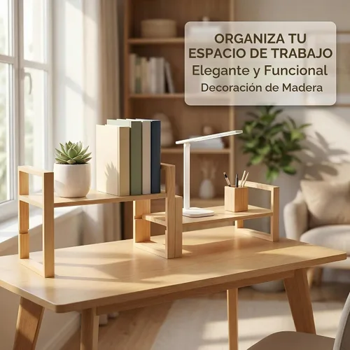 Vista 4 de Estantería de escritorio, 100% madera maciza, ajustable, no requiere herramientas ni clavos, estantería de mesa retro, capacidad de carga de 130