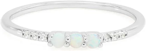Vista 7 de Anillo de ópalo de 3 piedras para mujer con circonita cúbica, delicado anillo de promesa apilable minimalista en oro sólido de 10 quilates o plata